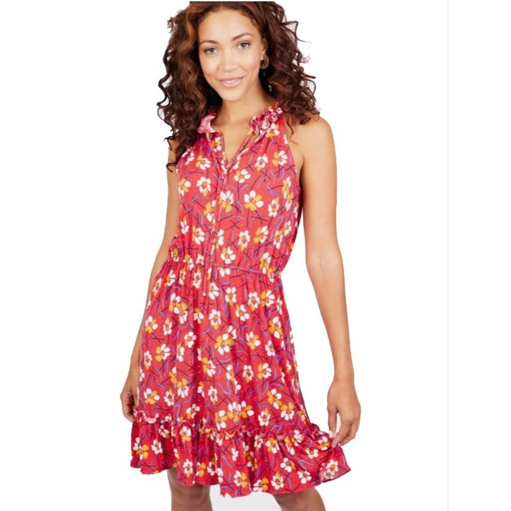 London Times Ruffle Neck Floral Dress